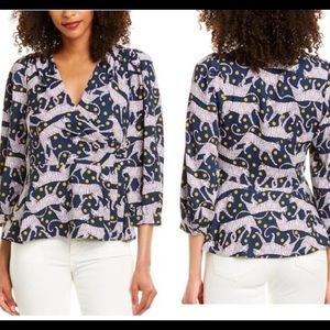 Kate Spade blue panther faux wrap top size 10